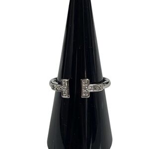 Silver Plated Pavé T-Open Band Ring